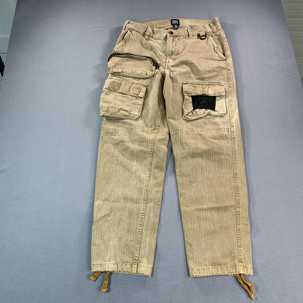 BDG Urban Outfitters Cargo Pant Men 32x30 Beige Drawstring Hem Y2K Baggy Hipster